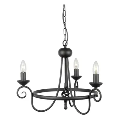 3 Bulb Chandelier Medieval Feel Soft Curving Arms Swirl Finial Black LED E14 60W