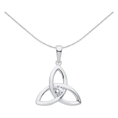 Jewelco London Ladies Sterling Silver CZ Celtic Trinity Trefoil Triquetra Knot Solitaire Pendant