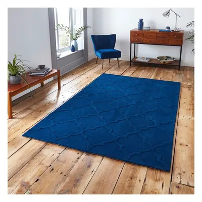 (150X230cm) Hong Kong Rugs HK8583 in Navy Geometric Soft Acrylic Mats