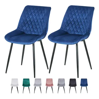 (LIGHT BLUE) Set of Velvet Chairs Padded Seat Metal Legs ELLE