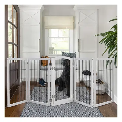 (White, Panels) Freestanding Wooden Pet Dog Gate Children Playpen Safety Fence Barrier Divider