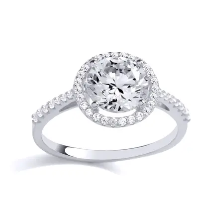 (R) Jewelco London Sterling Silver CZ Round Cut Halo Ring Engagement Ring - GVR899