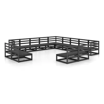 vidaXL Solid Pinewood Garden Lounge Set Piece Black Sofa Seating Outdoor