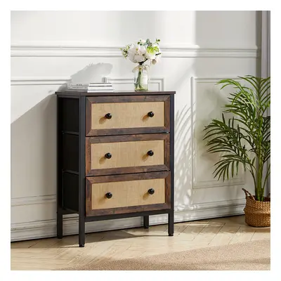 3-Drawer Rustic Rattan Storage Cabinet