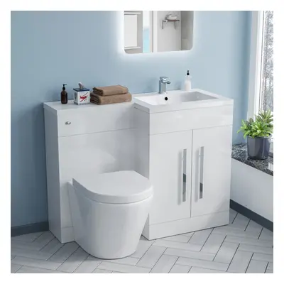 Aric 1100mm RH Freestanding White Vanity with BTW Rimless Toilet, WC & Basin