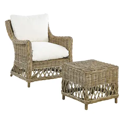 Garden Armchair RIBOLLA with Footstool Rattan Natural