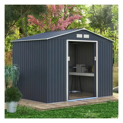 Charles Bentley Navy Grey 9ft x 6ft Metal Steel Garden Shed Outdoor Storage