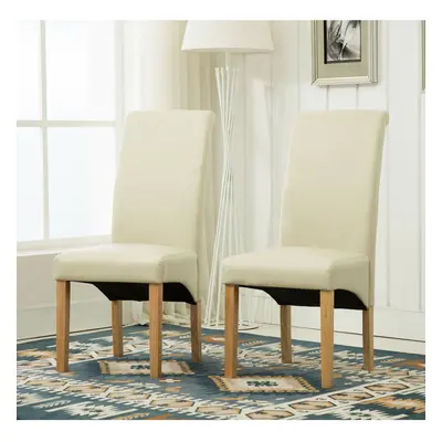 (Cream) MCC Dining Chairs Set of Faux Leather Dining Chairs Roll Top Scroll High Back home & res