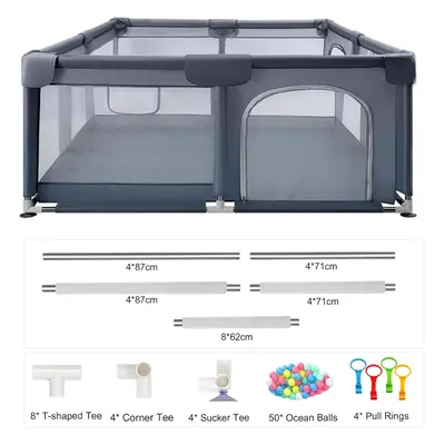 (Grey 180x150cm) Baby Playpen with Mesh Walls Ocean Balls