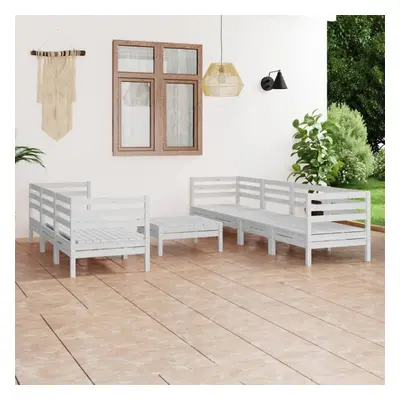 vidaXL Solid Pinewood Garden Lounge Set Piece White Outdoor Seating Sofa