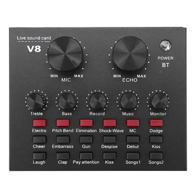 External Audio Mixer V8 Sound Card USB Interface with Sound Modes Multiple Sound Effects