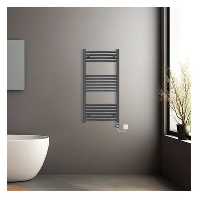 (Anthracite, 1000x500mm) Pre-filled Electric Curved Heated Towel Rail Radiator Thermostatic