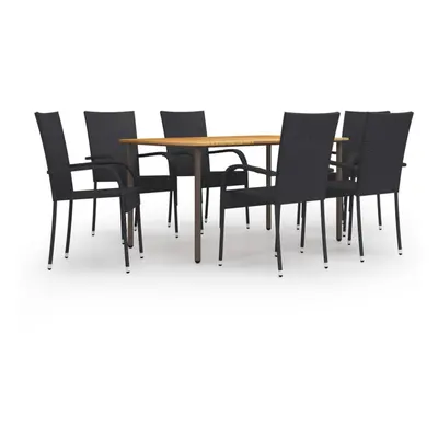 vidaXL Garden Dining Set Piece Black Poly Rattan Outdoor Table and Chair