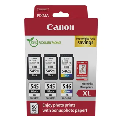 Canon PG-545XL Black Twin & CL-546XL Colour Ink Cartridge Photo Paper Value Combo Pack - 8286B01