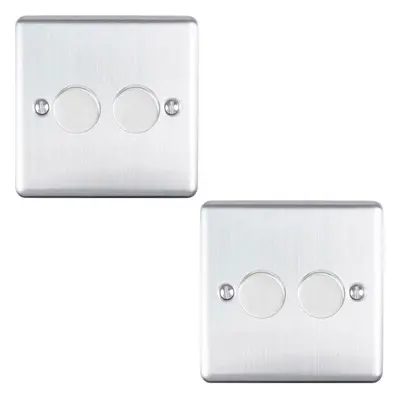 2 PACK Gang 400W Way Rotary Dimmer Switch SATIN STEEL Light Dimming Plate