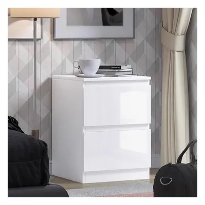 Stora Bedside Cabinet White Gloss Drawer Fronts on a Matt Frame