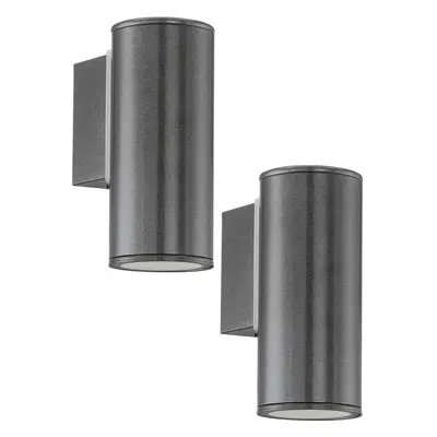 2 PACK IP44 Outdoor Wall Light Anthracite Zinc Plated Steel 1x 3W GU10