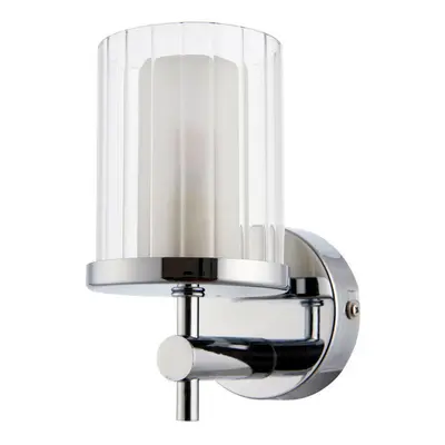 IP44 Bathroom Wall Light Chrome & Clear Ridged Glass Modern Round Dimmable Lamp