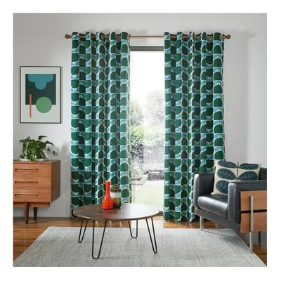 Orla Kiely Block Stem Jade Lined Eyelet CurtainsCurtain Size: Width 167cm (66") x Drop 183cm (72