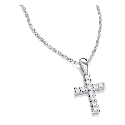 Jewelco London Ladies Rhodium Plated Sterling Silver CZ Eleven Stone Dainty Cross Pendant Neckla