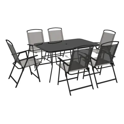 Outsunny Pieces Garden Table and Chairs with Tempered Glass Top Grey