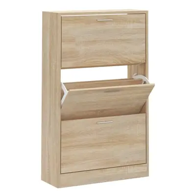 (Sonoma oak, x x cm (W x D x H)) New Wood Shoe Cabinet 2Drawer Storage Cupboard Rack Shelf Multi