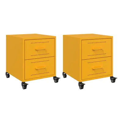 vidaXL Bedside Cabinets Nightstand Bed Side Table pcs Mustard Yellow Steel