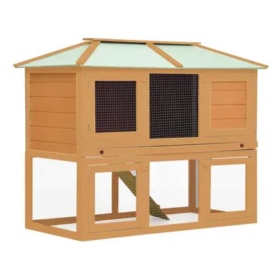 vidaXL Animal Rabbit Cage Double Floor Wood Pet House Habitat Hutch Carrier