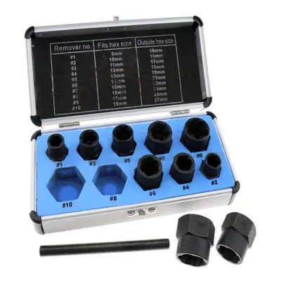 () 11pcs 9-19mm Damaged Nut Bolt Remover Set Screw Extractor Locking Socket Threading Tools Kit