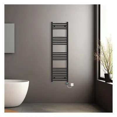 (Black, 1400x400mm) Pre-filled Electric Curved Heated Towel Rail Radiator Thermostatic