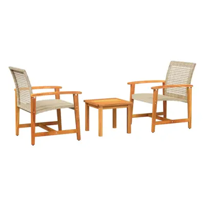 vidaXL Bistro Set Piece Table and Chair Beige Poly Rattan and Acacia Wood