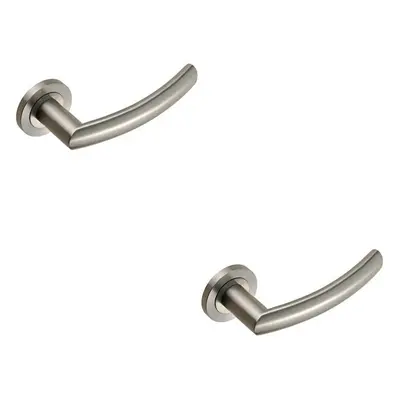 2x PAIR Curved Round Bar Handle on Round Rose Concealed Fix Satin Steel