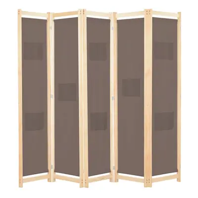 vidaXL 5-Panel Room Divider Brown 200x170cm Fabric Privacy Screen Partition