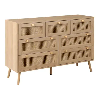 Brown Oak Chest of Drawers Rattan Birlea Croxley Mid Century Modern