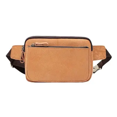 (Brown) In Multifunction Combination Genuine Leather Chest Bag Waist Retro 6.5 Inch Phone Crossb