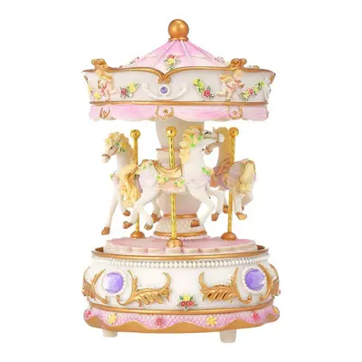 (Purple) Mini Carousel Clockwork Castle in the Sky Music Box Colorful LED Merry-go-round Musical