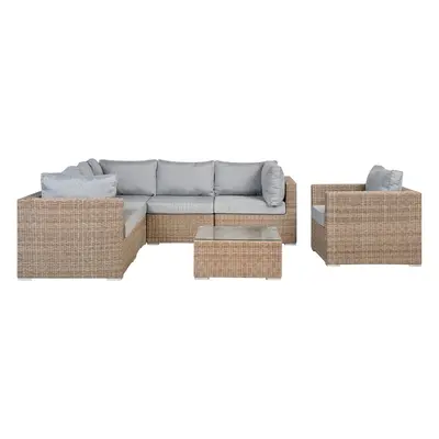 Corner Sofa Lounge Set CONTARE PE Rattan Light Brown