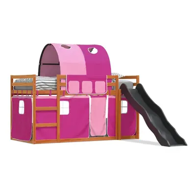 (brown and pink, x cm) vidaXL Bunk Bed with Slide and Curtains Bed Frame Kids Twin Sleeper Loft 