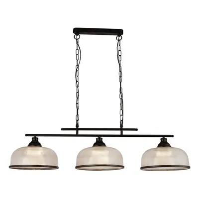 Searchlight Highworth Light Bar Pendant Black, Holophane Style Glass