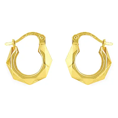 Jewelco London Ladies 9ct Yellow Gold Faceted Octagon Creole Earrings - 13mm - ENR02001