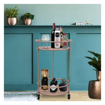 (Rose Gold, Small) Bar Cart Drinks Trolley Vintage Deco Halo Shelving