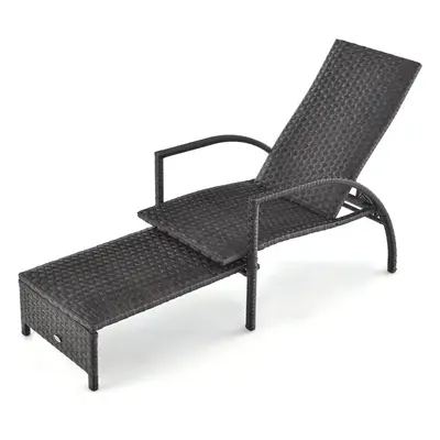 Patio Chaise Lounge Outdoor Adjustable Rattan Lounge Chair w/ Ottoman