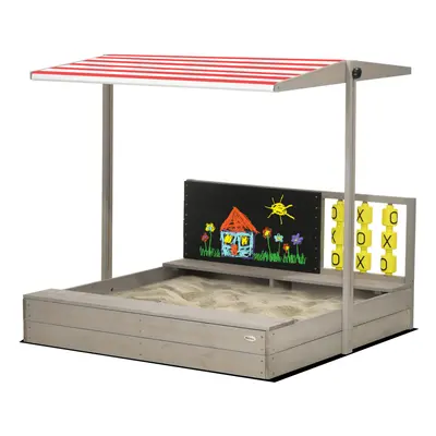 Outsunny Kids Wooden Sandpit, Sandbox w/ Canopy, Seats, for Gardens - Grey