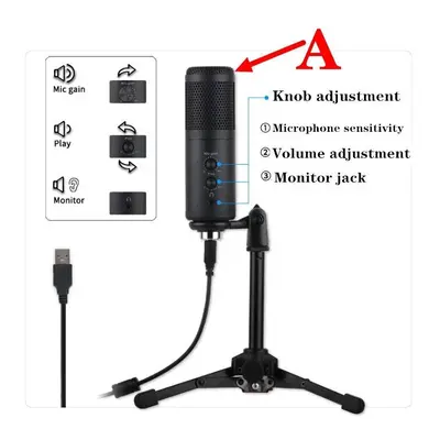 (A) USB Condenser Microphone Tripod Bracket Game Voice Live Recording Real-time Monitoring Compu