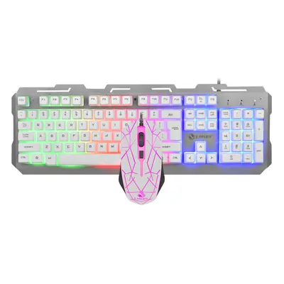 (White) Key USB Wired Gaming Keyboard and Mouse Set Waterproof LED Multi-Colored Changing Backli