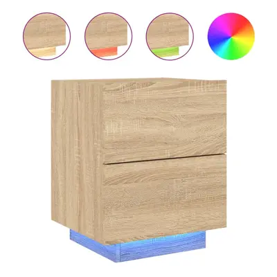 (sonoma oak, pcs) vidaXL Bedside Cabinets with LED Lights Nightstand Bed Table Engineered Wood