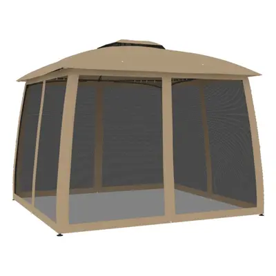 (taupe, 2.93 x 2.93 m) vidaXL Gazebo with Double Roof and Mesh Walls Pavilion Tent Marquee Steel