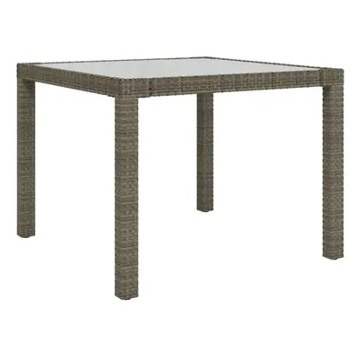 vidaXL Garden Table Tempered Glass and Poly Rattan Grey Patio Dinner Table