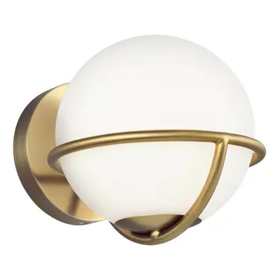 Wall Light White Opal Etched Glass Globes Burnished Brass LED G9 3.5W