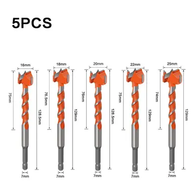 (5-piece set) 7mm Hex Shank Lengthen Core 16mm-25mm Hole Saw Cutter Hinge Boring Drill Bits